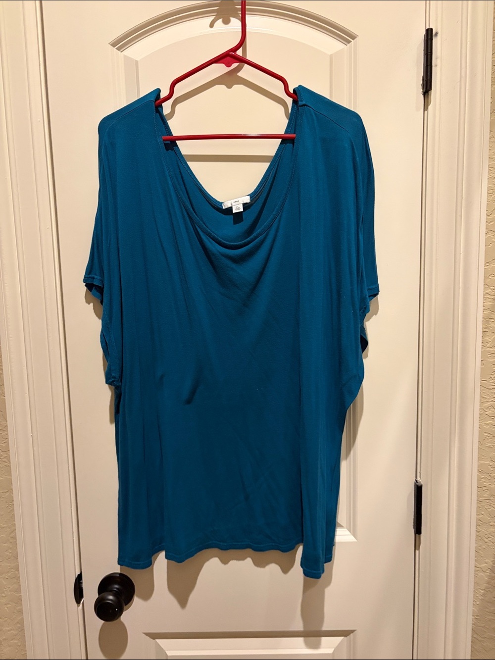 ellos Teal Draped Cowl Short Sleeve Top